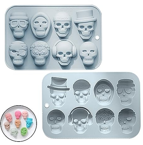 Fyfjur Cranio Stampo per Cioccolato in Silicone, Stampo Cioccolato Halloween, Stampo in Silicone per Cioccolato, Stampi in Silicone per Caramelle, Cioccolato, Gelatina (Blu, 18.9 * 12.7 * 2.2cm)