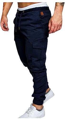 KONG JIMFAN Wanderhose Herren Herbst Und Winter Warm Jogginghose Outdoor Herren Sporthose Sport Handschuhe Gym Jogpants Jumper Hosen Herren Jogging-Hose MTB Hose Lang(Marine,XXL)