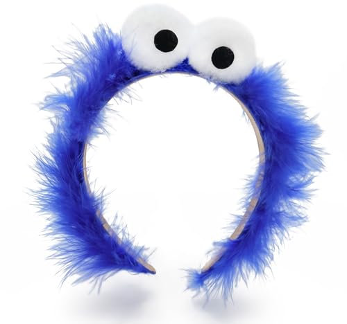 Think Jeck! Haarreif Cookie Monster blau Plüsch und große Augen passend zu deinem Party Krümmel Kostüm