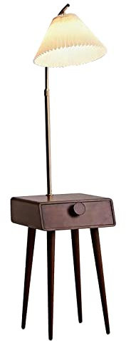 Lsoiup Lampadaire avec table Lampes hautes en bois avec abat-jour plissé Lampes sur pied modernes pour salon, chambre à coucher et bureau à domicile