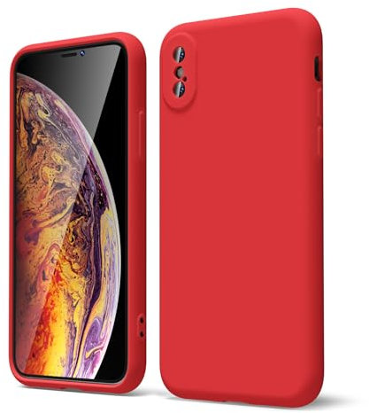 oakxco for iPhone X Case/iPhone 10 Xs Phone Case Liquid Silicone, Thin Slim Soft Rubber Gel TPU Plain Simple Cover for Women Girl Cute, Matte Solid Color, Red
