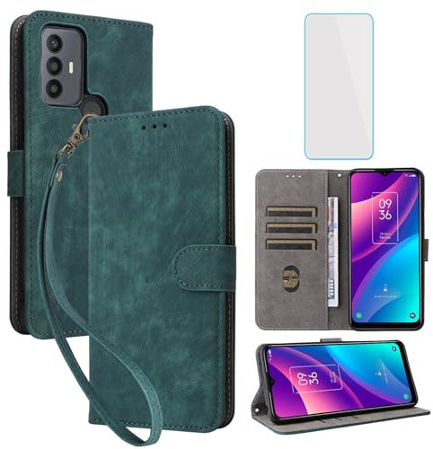 IUQXU for TCL 305/TCL 306/TCL 30E/TCL 30 SE Wallet Phone Case with Screen Protector [RFID Blocking] Leather Card Holder Kickstand Women Men Cell Phone Case for TCL305 306 TCL 30SE 30 E TCL30SE Green