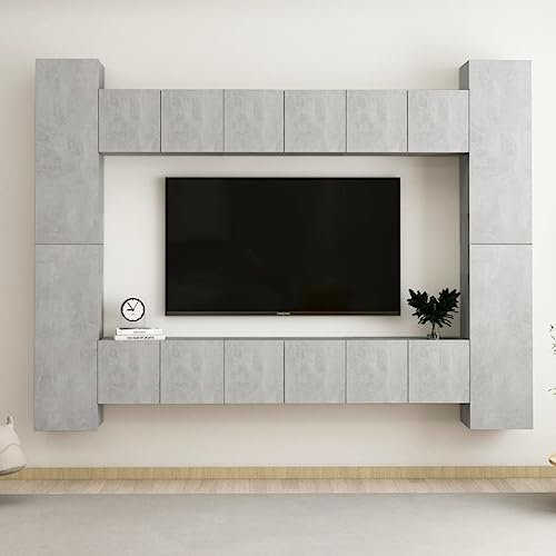 AJJHUUKI Home Outdoor Others10-teiliges TV-Schrank-Set Beton Grau Holzwerkstoff