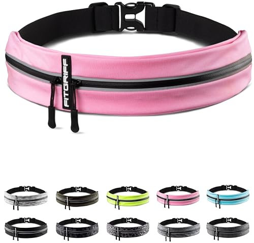 Fitgriff® Laufgürtel für Handy - Lauftasche Jogging, Hüfttasche, Sportgürtel, Running Belt zum Joggen, Laufen, Sport, Fitness - passend für alle Smartphones (Pink, 85-120cm Bauchumfang)