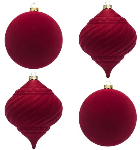 4 Stuck 15cm weihnachtskugeln Kunststoff groß XXL samt rot christbaumkugeln Velvet fur Christbaumschmuck weihnachtsbaumschmuck