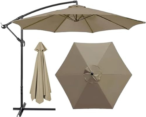 HonunGron Auvent De Remplacement pour Parasol 2m/2,7m/3m, 6 Baleines/8 Baleines Toile De Parasol Déporté Remplacement Pour Cour,Jardin,Plage,Polyester Anti UV 50+ (3M 8-Ribs,Taupe)