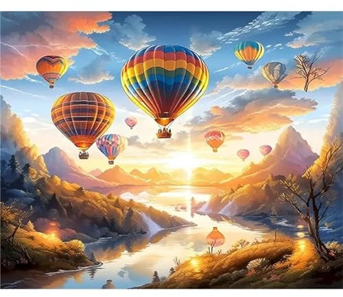 Aimaor Malen Nach Zahlen Erwachsene, Sonnenaufgang Ballon Landschaft Paint by Numbers Adult Bastelset Malen-Nach-Zahlen Kinder Anfänger Leinwand Kreativ Set DIY Set Malen nach Zahlen 50x65cm