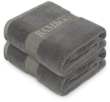 New Bamboo Towels 600 GSM Luxury Extra Thick 60% Bamboo 40% Cotton Material Super Soft Highly Absorbent Quick Dry Soft Extra Large Towels or Bath Sheets (Charcoal, Pack of 2 Hand Towels)