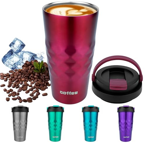 Disoza 500 ml Thermobecher Rot Kaffee to go Kaffeebecher Thermobecher Travel Coffee Mug Kaffeebecher to go Thermo Becher mit Deckel Termokaffeebecher Thermotasse Trinkbecher mit Deckel