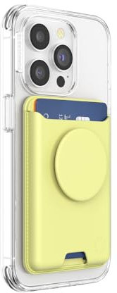 PopSockets Phone Wallet with Expanding Grip and Adapter Ring for MagSafe, Phone Card Holder, Wireless Charging Compatible, Wallet Compatible with MagSafe - Butter Yellow