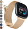 Metal Strap for Fitbit Versa 4, Sense 2, Versa 3, Sense - Adjustable Stainless Steel With Double Magnetic Clasp Replacement for Women Men (Rose Gold)