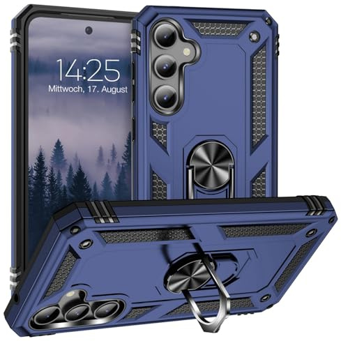 LBH Outdoor Hülle für Samsung Galaxy S23 FE Armor Militär Stoßfest Handyhülle 360 Grad Metal Ring Halter Ständer Schutzhülle für Handyhalterung Auto Magnet Blau
