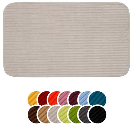 liebling Badteppich mit Anti-Rutsch-Beschichtung aus PVC Noppen, Cord-Optik, 100% Polyester, Serie Potsdam, 50 x 70 cm, 30 Grad waschbar, Fußbodenheizung geeignet, Farbe: Sand