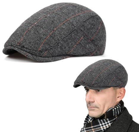 QSZHSL Schiebermütze Barret Flat Cap Schirmmütze für Herren Damen, Flache Wintermützen für Herren, Schiebermütze Herren, Gatsby Newsboy Cap Baskenmützen Golfermütze,Herren Baskenmütze Barett