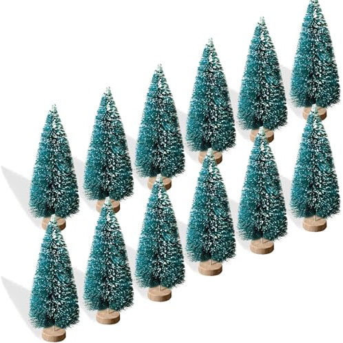 12Pcs Mini Christmas Tree, Bottle Brush Christmas Trees, Artificial Miniature Christmas Trees with Wooden Base for Christmas Decorations, Christmas Party Home Table Craft