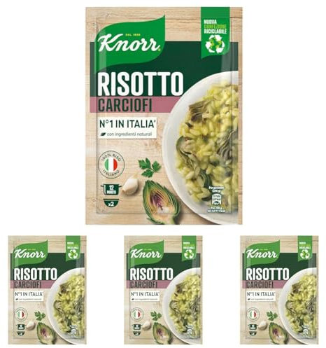 Knorr Risotto con Carciofi, Risotto Pronto con Ingredienti Naturali, 100% Riso Italiano e Chicci al Dente, Preparazione in Pentola o al Microonde, 175g, 2 Porzioni (Confezione da 4)
