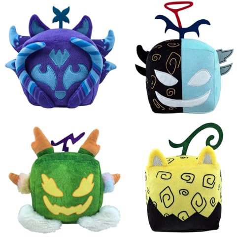 JUSONGKWCP 4 Pcs Blox Fruit Plush Blox Fruit Code Figur Niedlich Plüschpuppe Quadratisches Plüsch Kissen Blox Fruit Party Deko Doll