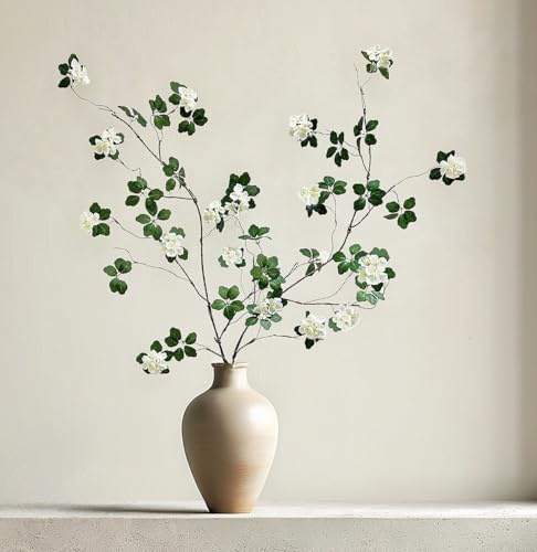 Avoik Künstliche Pflanzen mit Weißen Blüten 115cm Grünpflanzen Zweige Künstliche Pflanzen Langen Stielen Ficus Blättern für Vasen Zuhause Büro Hotel Hochzeitsfeier Gartendekoration (2)