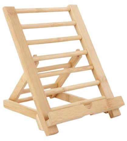 Uonguon Wooden Adjustable Tablet Stand, Desk Phone Holder Stand, Foldable Cookbook Holder with Charging Hole, Kitchen Tablet Stand, Recipe Book Stand for Home Offices, Reading, and Cooking