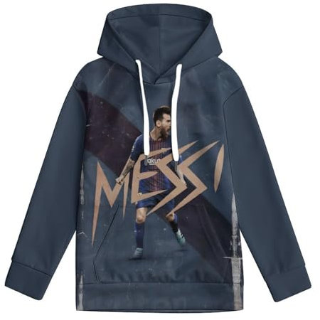 BXLASHJEO Messi 3D Druck Junge Pullover Kinder Kleidung - Fußball Lässiger Pullover Kinder Kinder Langarm Hoodie - Geschenk Für Sohn Enkel Neffen 7-9Y