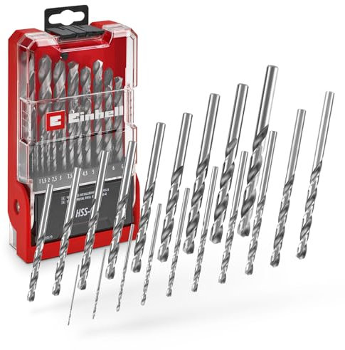 Original Einhell 19-tlg. HSS-G Metallbohrer-Set (HSS 4241 Stahl, hochglanzpoliert, 135°-Split-Point-Spitze, gefräste Typ N Spirale, Rundschaft inkl. Aufbewahrungskassette)
