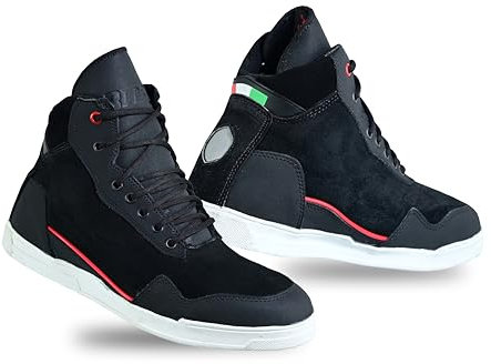 BI ESSE EVO-X Scarpe Moto Uomo - Stivali in Pelle, Traspirante, Rinforzato con Supporto della Caviglia, Suola Antiscivolo (Black, Sistema Taglie Calzature EU, Adulto, Numero, Media, 44)