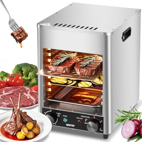 NEWTRY Oberhitzegrill Elektrisch 800℃ Beef-Grill 1.7kw Steakgrill, Schwarze Keramik-Infrarot-Heizung, 10min Timer, Für Haushalte, kleine Unternehmen(Steckerbetrieben)