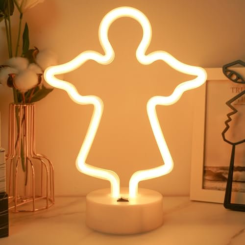 JEMESI Engel-Neonschild, Schlafzimmer-Nachtlicht – warmweiße LED-Engel-Neonschilder, Batterie/USB, für Zuhause, Geburtstag, Bar, Partygeschenke