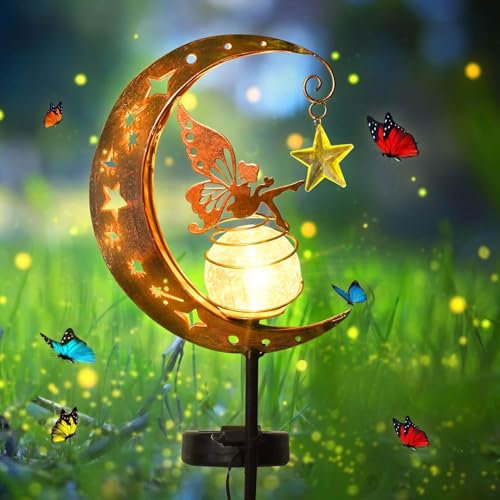 Mond Solarleuchten Garten Deko Terassendeko,Freien Solarlampe für Außen,Solarleuchte mit Erdspieß,Metall Mond Solar Gartenleuchte,Firefly Solar Pathway Lights für Wege Patio Rasenflächen Gartendeko