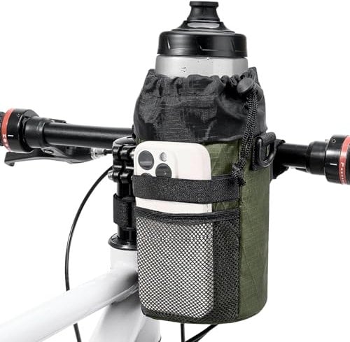 Eyein Bike Water Bottle Holder Bag - Insulated Bike Handlebar Bag Drinks Holder with Mesh Storage Pocket and Shoulder Strap, Universal Fit Bicycle Cup Holder for Mountain Road Bikes Scooter (Green)