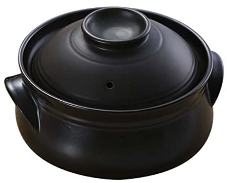 Korean Premium Ceramic Stone Bowl with Lid for Cooking Hot Pot Dolsot Bibimbap and Soup 1.1L Clay Pot for 1 2 People
