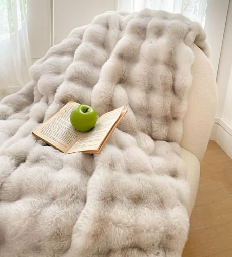 Tospass Kuscheldecke Flauschig Decke 160x200cm Beige Grau Kunstfell Microfaser Plüsch Wohndecke Dick Flanell Warme Sofadecke TV-Decke Weich Wende Überwurfdecke Für Bett Sofa Schlafzimmer Büro