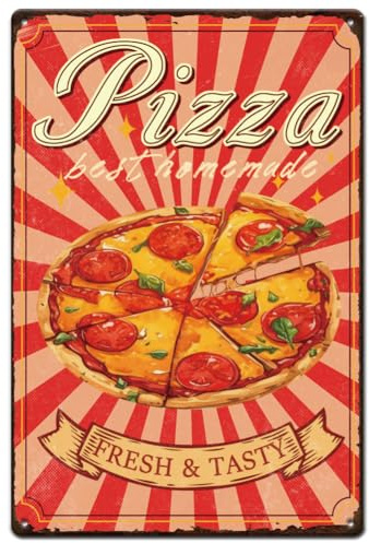 SUPERDANT Blechschild Pizza Retro Frisch Und Lecker Blechschilder Retro Wandkunst Blechschilder Dekor Metallschilder Für Wohnzimmer Bar Restaurant Café Kneipe Zuhause Plakette Für Pizzaliebhaber