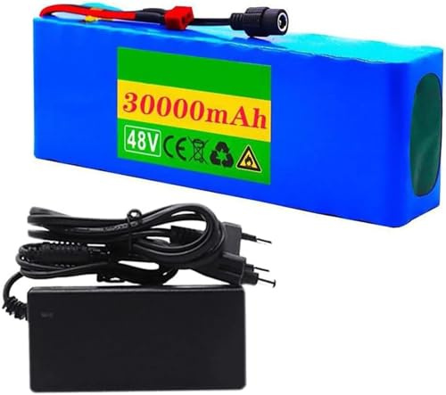 E-Bike Batterie 48V 30Ah Batterie De Vélo Électrique 48V 30Ah 13S6P Battery Haute Puissance Étanche Rechargeable Batterie avec Chargeur pour 200W-1000W Moteur 48V 30Ah,T