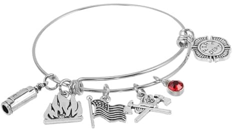 ROMISBABA Feuerwehr Armband Verstellbar aus Edelstahl mit Axt Anhänger Feuerwehrschmuck für Damen und Herren Geeignet als Geschenk für Feuerwehrfamilie bei Geburtstag und Feier