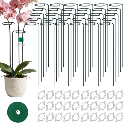 MENGBEI Rankhilfe & Pflanzenstütze, 30er aus Metall, inkl. 30 Kletterclips & Klettband – Wiederverwendbar, Wetterfest & Robust, Staudenhalter & Blumenstütze für Tomaten, Rosen, Kletterpflanzen