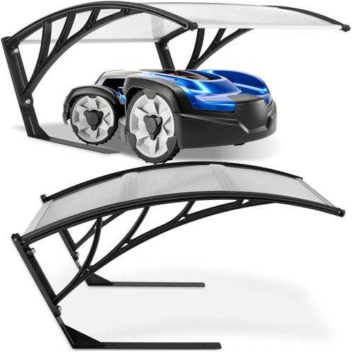 tectake® witterungsbeständige, stabile Mähroboter Garage, 81 x 100 x 48 cm, große Grundfläche, gewölbtes Dach für Wasserablauf, Überdachung UV- Wind Schutz Bodenverankerung - transparent