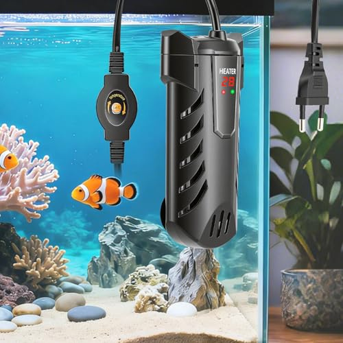 Chauffage d'Aquarium 100W, Thermorégulateur pour Aquarium jusqu'à 50L, Température Réglable de 15 à 34℃, Protection Contre la Surchauffe – Mini Chauffage Submersible pour Eau Douce et Mer