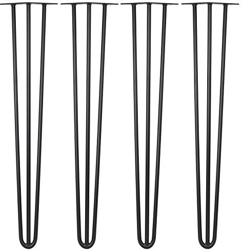 Hartleys Set of 4 Three-Rod Hairpin Table Legs - 71cm x 12mm - Black