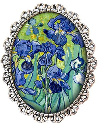 Broche médaillon Les Iris Vincent Van Gogh cabochon célébre tableau