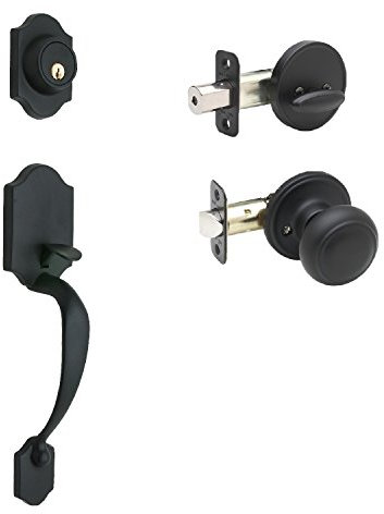 Copper Creek HZ2610XCK-BC Soft Contemporary Front Door Handle Set with Colonial Knob Trim, Black