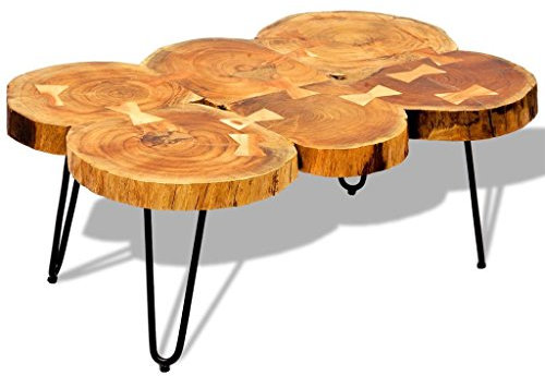 Festnight Couchtisch Wohnzimmertisch 6 Baumsscheiben Beistelltisch Holztisch Kaffeetisch Masivholz Sheesham 90 x 60 x 35 cm