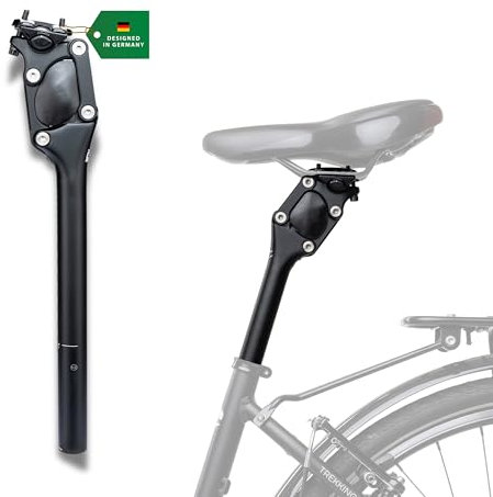 CONTEC Fahrrad-Federsattelstütze SP-060 Slim, Parallelogramm, 400 mm Länge, Ø 27,2 mm, 27 mm Federweg, Aluminium, für 70-85 KG Fahrergewicht, Schwarz