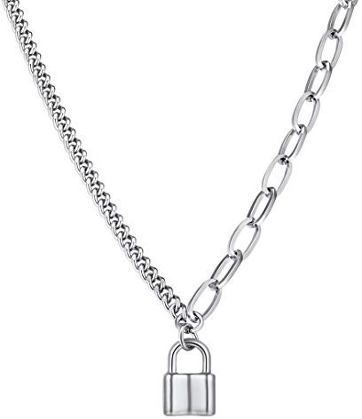 ChainsHouse Schloss Y-Kette Damen Y-Necklace mit Anhänger Schloss mit Geschenkebox