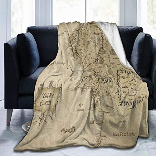 Wearibear Decke Mittelerde Karte Samtdecke gemütliche Polyester Bettdecke Steppdecke hautfreundliche Fleecedecke waschbar Überwurfdecke Teppich für Zuhause Herbst Winter Frühling, weiß, 60x50