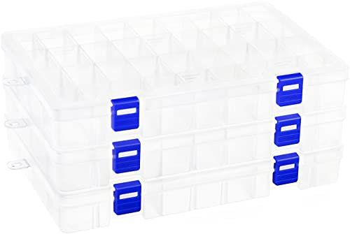 Qualsen Scatola in Plastica Stoccaggio Scatole Divisori Mobili Organizzatore Contenitore per Dell'orecchino Strumento Accessori (Trasparente x 3 (34 griglia))