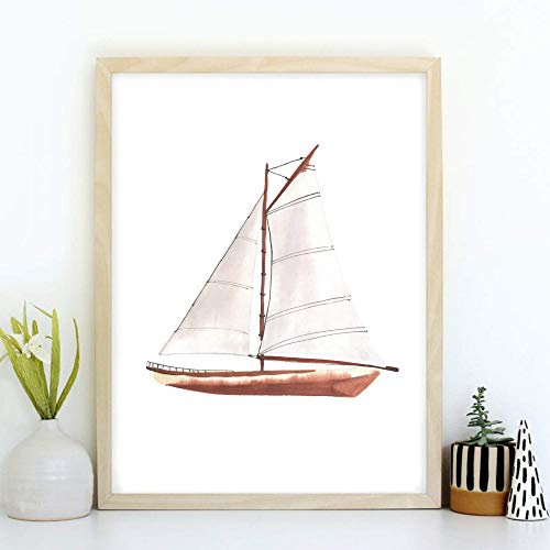 Din A4 Kunstdruck ungerahmt Segelboot Boot Maritim Meer Badezimmer Aquarell Schiff Druck Poster Bild