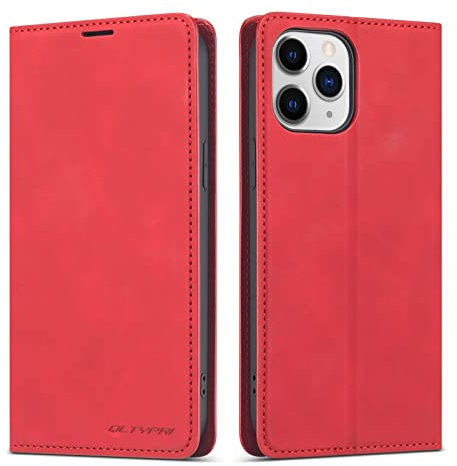 QLTYPRI Hülle für iPhone 12 iPhone 12 Pro, Premium Dünne Ledertasche Handyhülle mit Kartenfach Ständer Magnetverschluss Flip Schutzhülle Kompatibel mit iPhone 12 iPhone 12 Pro (6,1 Zoll) - Rot