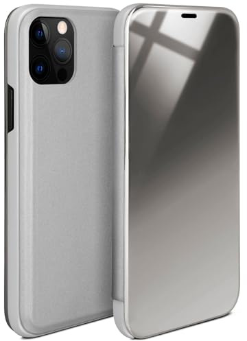 moex Void Case für Apple iPhone 12 Pro Max Hülle in Hochglanz Optik, Clear View Cover Spiegelhülle, Flip Case 360 Grad Schutzhülle mit Spiegel, Rundumschutz Handyhülle, Silber