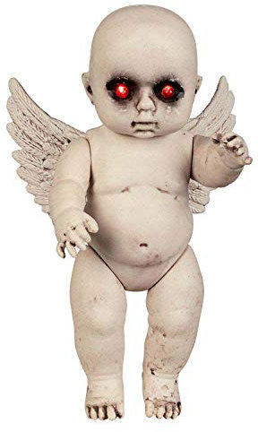Boland 72266 - Puppe Teuflischer Engel, Größe 30 cm, aus Kunststoff, Horrorpuppe mit Leuchtaugen, Feuriger Babyengel, Teufel, Dekoration für Karneval, Halloween, Motto- und Horrorparty